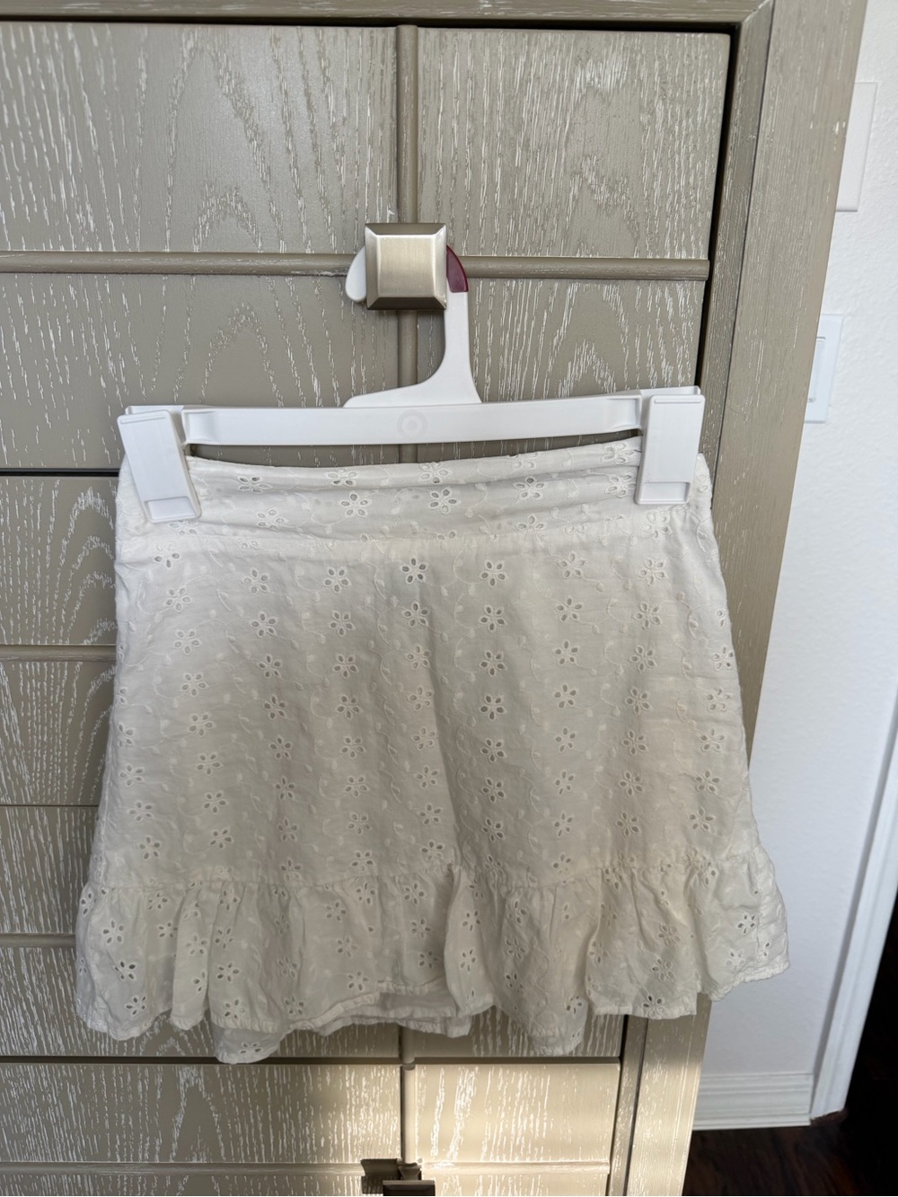 Kendall & Kylie White Eyelet Ruffle Mini Skirt